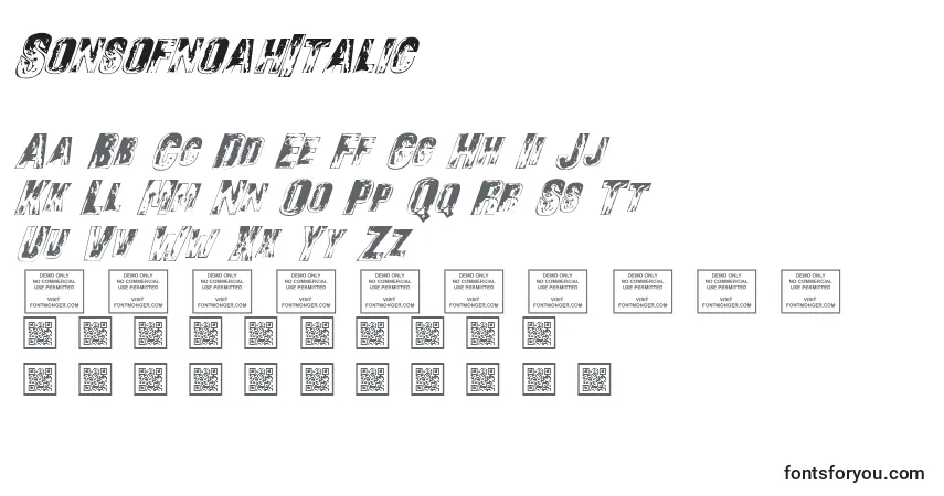 Schriftart SonsofnoahItalic (70600) – Alphabet, Zahlen, spezielle Symbole