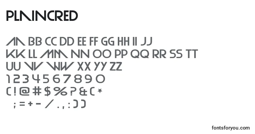 Schriftart PlainCred – Alphabet, Zahlen, spezielle Symbole