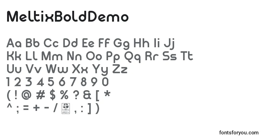 Schriftart MeltixBoldDemo – Alphabet, Zahlen, spezielle Symbole