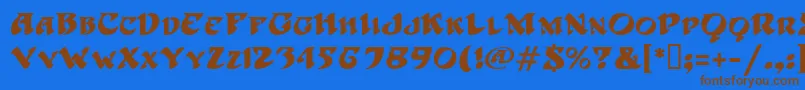 フォントHoffmanMf – 茶色の文字が青い背景にあります。