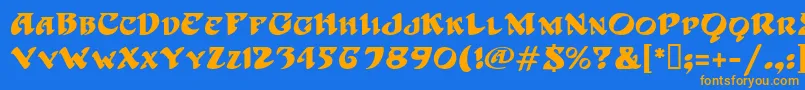 フォントHoffmanMf – オレンジ色の文字が青い背景にあります。