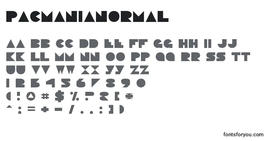 A fonte PacmaniaNormal – alfabeto, números, caracteres especiais