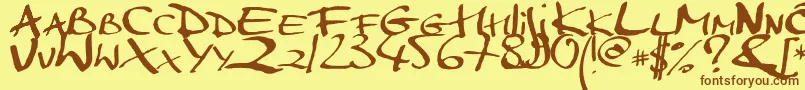 フォントMarkerscript – 茶色の文字が黄色の背景にあります。