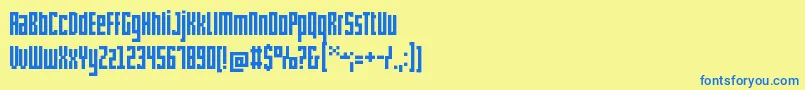 フォントPxlxxlcond – 青い文字が黄色の背景にあります。