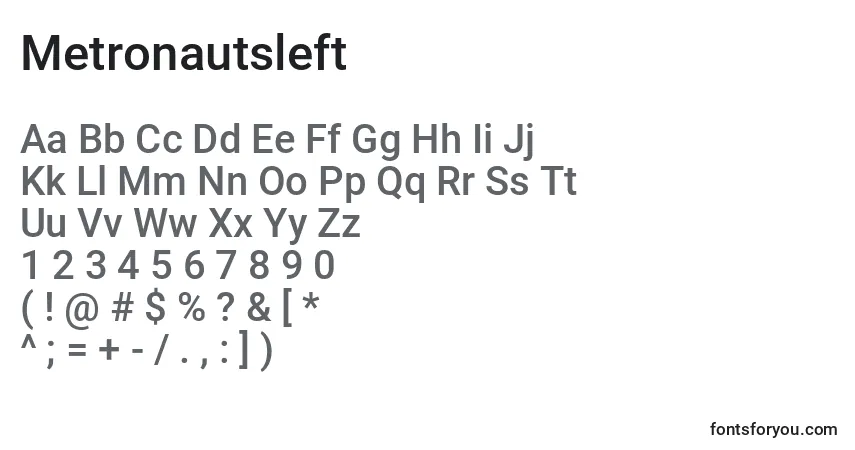 A fonte Metronautsleft – alfabeto, números, caracteres especiais