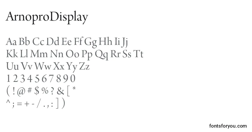 ArnoproDisplay Font – alphabet, numbers, special characters