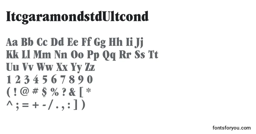 A fonte ItcgaramondstdUltcond – alfabeto, números, caracteres especiais