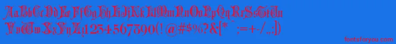 Grusskartengotisch Font – Red Fonts on Blue Background