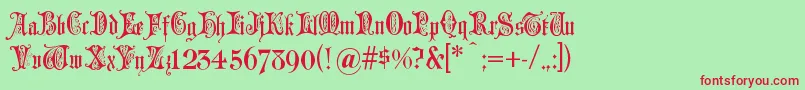 Grusskartengotisch Font – Red Fonts on Green Background