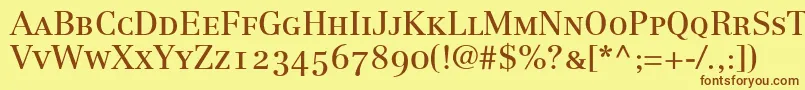 Police LinotypeCentennial55RomanSmallCapsOldstyleFigures – polices brunes sur fond jaune