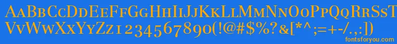 LinotypeCentennial55RomanSmallCapsOldstyleFigures Font – Orange Fonts on Blue Background