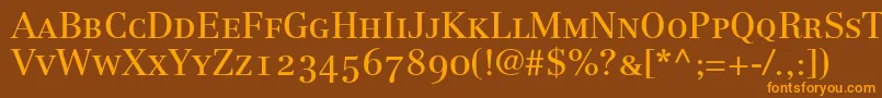 LinotypeCentennial55RomanSmallCapsOldstyleFigures Font – Orange Fonts on Brown Background