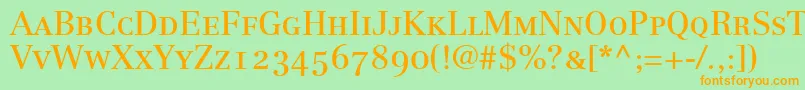 Czcionka LinotypeCentennial55RomanSmallCapsOldstyleFigures – pomarańczowe czcionki na zielonym tle
