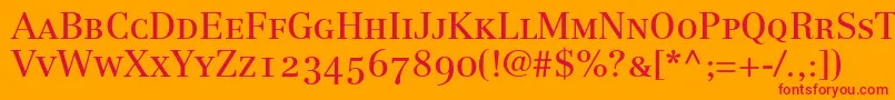 LinotypeCentennial55RomanSmallCapsOldstyleFigures Font – Red Fonts on Orange Background