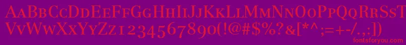 Czcionka LinotypeCentennial55RomanSmallCapsOldstyleFigures – czerwone czcionki na fioletowym tle
