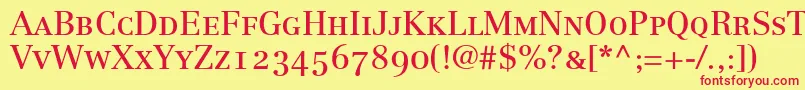 LinotypeCentennial55RomanSmallCapsOldstyleFigures Font – Red Fonts on Yellow Background