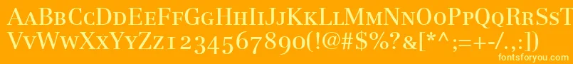 LinotypeCentennial55RomanSmallCapsOldstyleFigures Font – Yellow Fonts on Orange Background