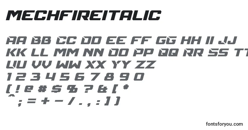 Шрифт MechfireItalic – алфавит, цифры, специальные символы