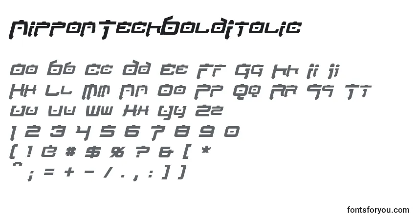 Czcionka NipponTechBoldItalic – alfabet, cyfry, specjalne znaki