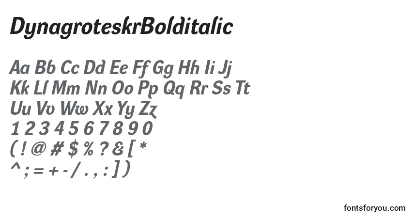 Шрифт DynagroteskrBolditalic – алфавит, цифры, специальные символы