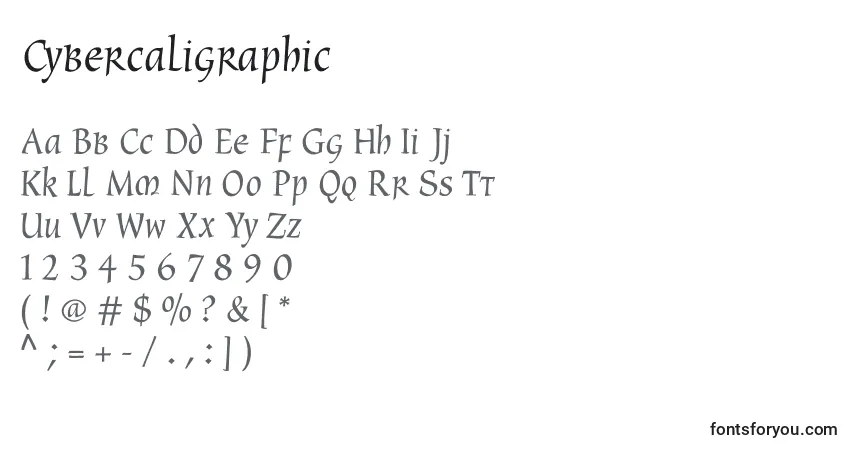 A fonte Cybercaligraphic – alfabeto, números, caracteres especiais