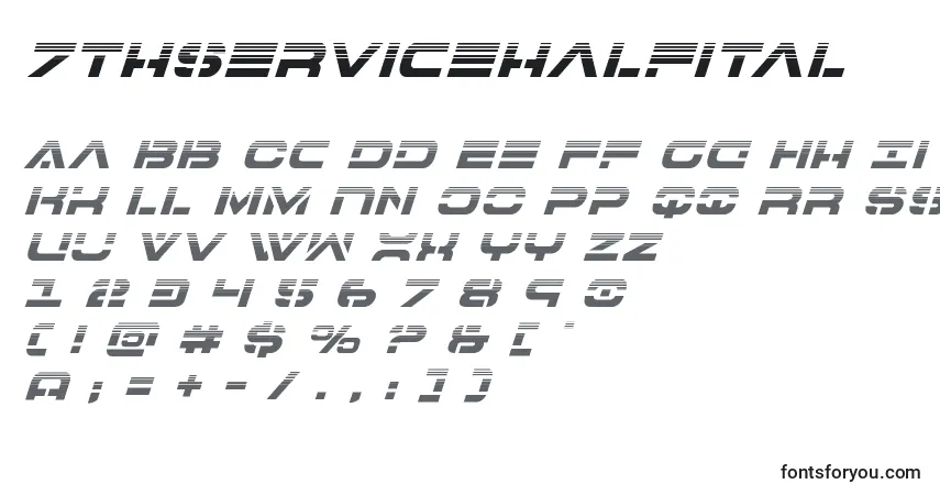 Schriftart 7thservicehalfital – Alphabet, Zahlen, spezielle Symbole