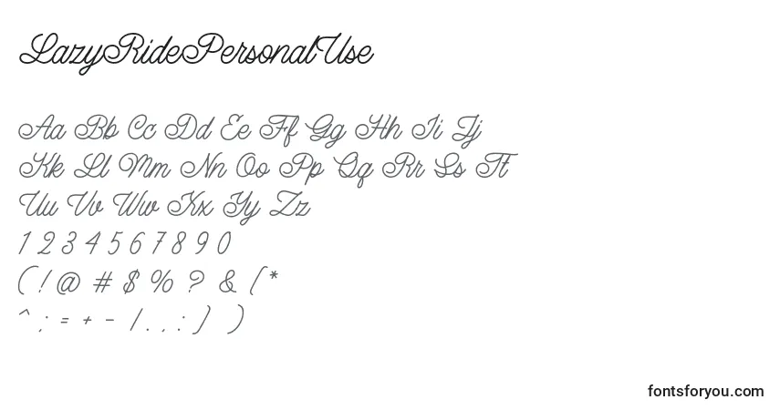 LazyRidePersonalUse-fontti – aakkoset, numerot, erikoismerkit