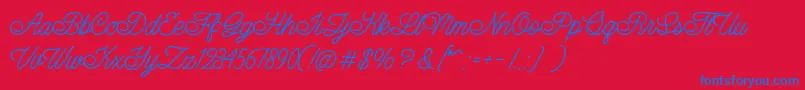 LazyRidePersonalUse-Schriftart – Blaue Schriften auf rotem Hintergrund
