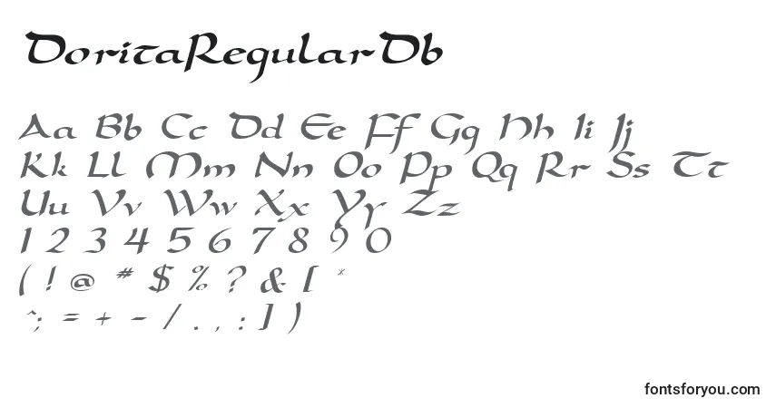 Czcionka DoritaRegularDb – alfabet, cyfry, specjalne znaki