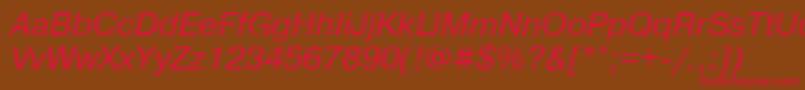 PragmaticakoicttItalic-Schriftart – Rote Schriften auf braunem Hintergrund