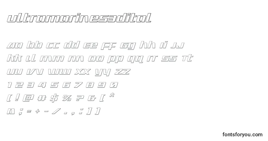 Czcionka Ultramarines3Dital – alfabet, cyfry, specjalne znaki