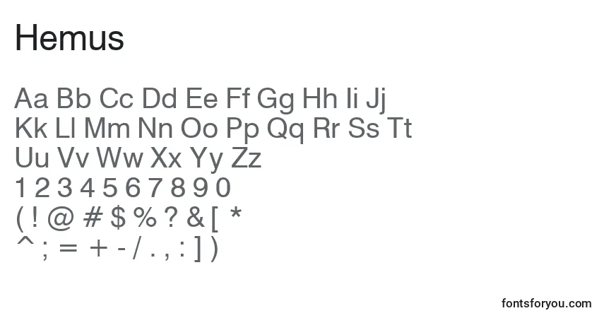 Czcionka Hemus – alfabet, cyfry, specjalne znaki