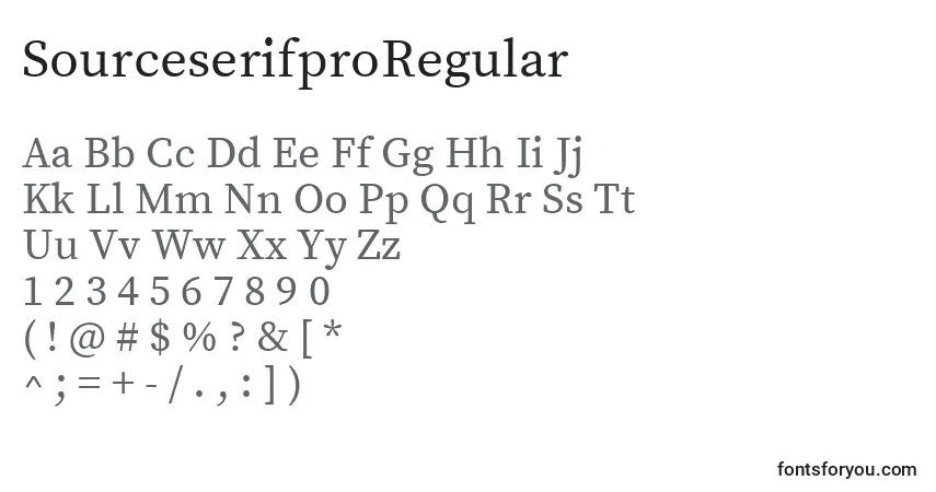 A fonte SourceserifproRegular – alfabeto, números, caracteres especiais