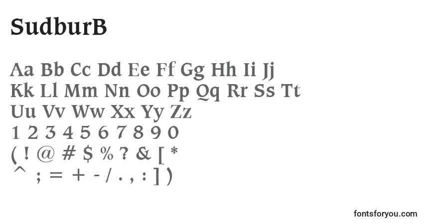 Schriftart SudburB – Alphabet, Zahlen, spezielle Symbole