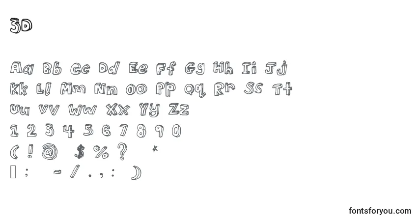 Schriftart 3D – Alphabet, Zahlen, spezielle Symbole