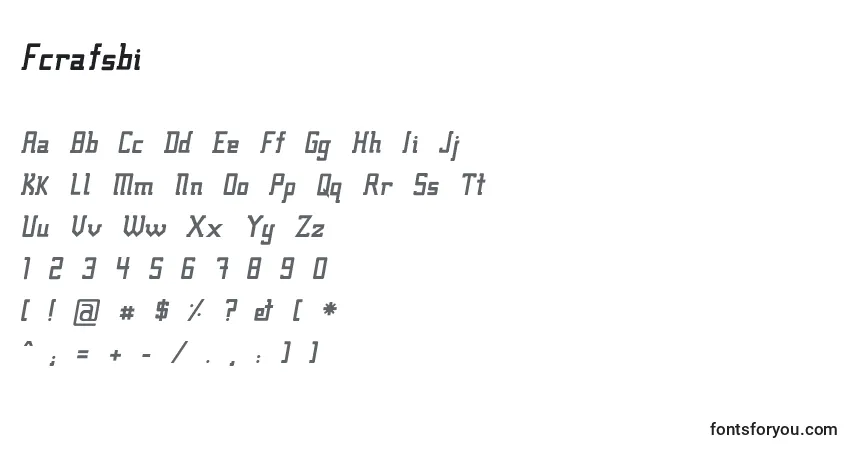 A fonte Fcrafsbi – alfabeto, números, caracteres especiais