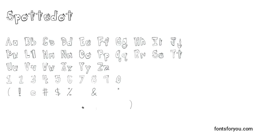 Czcionka Spottedot – alfabet, cyfry, specjalne znaki