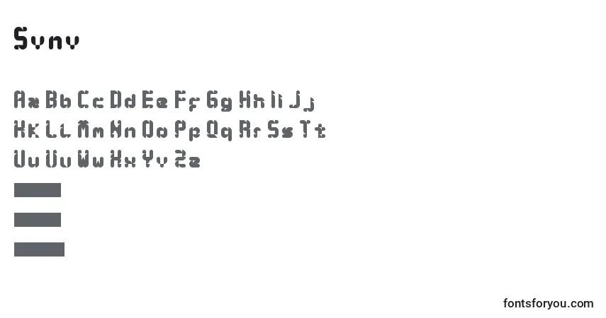 Schriftart Syny – Alphabet, Zahlen, spezielle Symbole