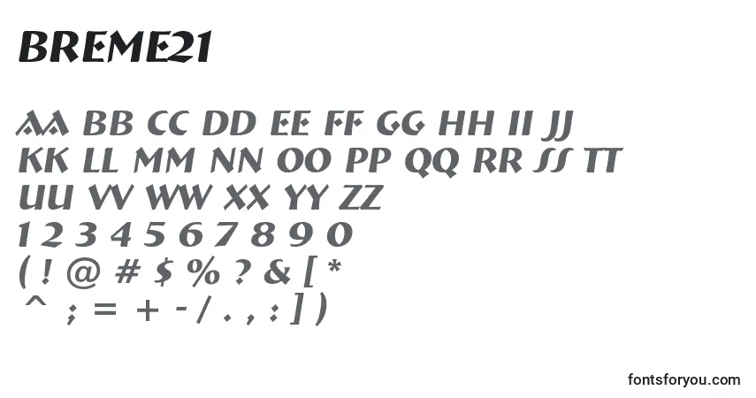 Шрифт Breme21 – алфавит, цифры, специальные символы