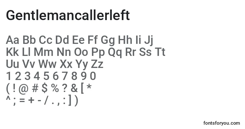 Czcionka Gentlemancallerleft – alfabet, cyfry, specjalne znaki