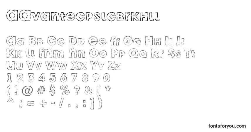 Czcionka AAvantecpslcbrkhll – alfabet, cyfry, specjalne znaki