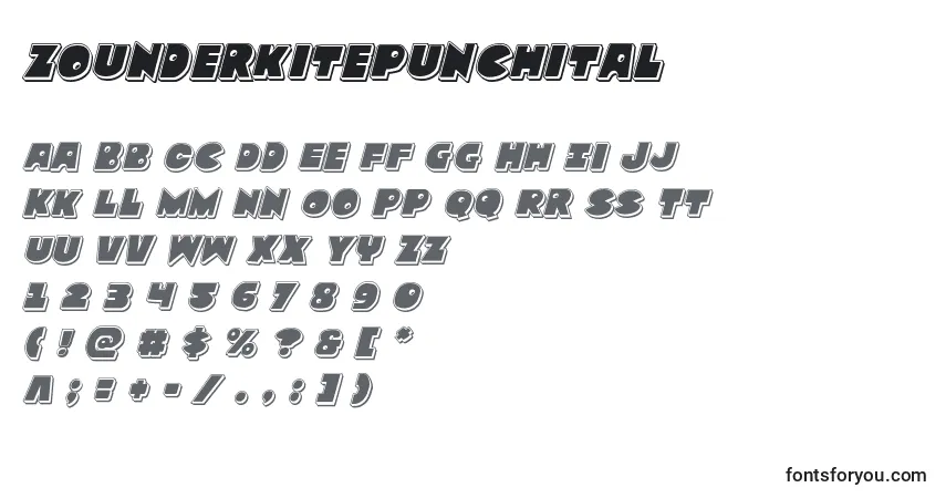 Шрифт Zounderkitepunchital – алфавит, цифры, специальные символы