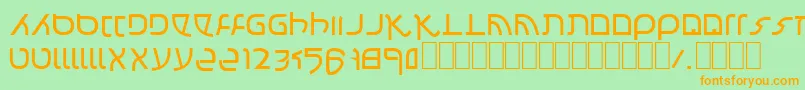 フォントConfusion – オレンジの文字が緑の背景にあります。