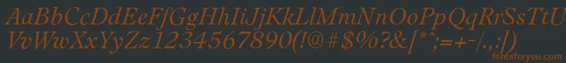 LeamingtonserialLightItalic-fontti – ruskeat fontit mustalla taustalla