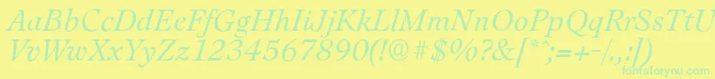 フォントLeamingtonserialLightItalic – 黄色い背景に緑の文字