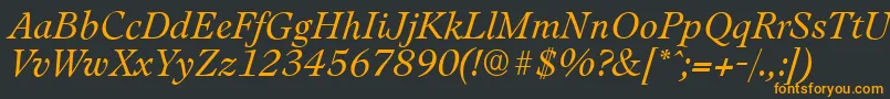 フォントLeamingtonserialLightItalic – 黒い背景にオレンジの文字