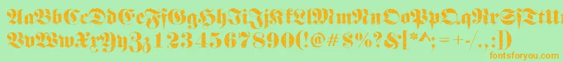 Frakturbrokenglass2Regular-Schriftart – Orangefarbene Schriften auf grünem Hintergrund