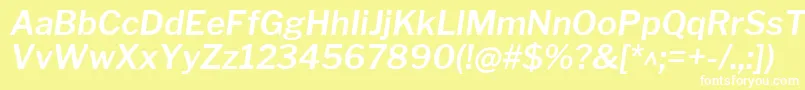 LibrefranklinSemibolditalic-Schriftart – Weiße Schriften auf gelbem Hintergrund