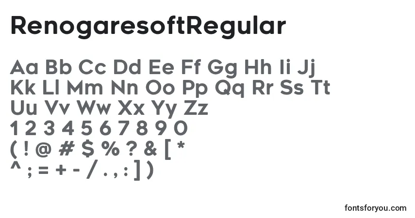 A fonte RenogaresoftRegular – alfabeto, números, caracteres especiais