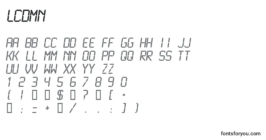 Schriftart Lcdmn – Alphabet, Zahlen, spezielle Symbole